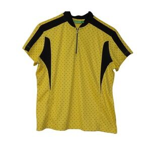 Tail Tech Golf Shirt Women Medium Yellow Black Dot Short Sleeve Zip Polo